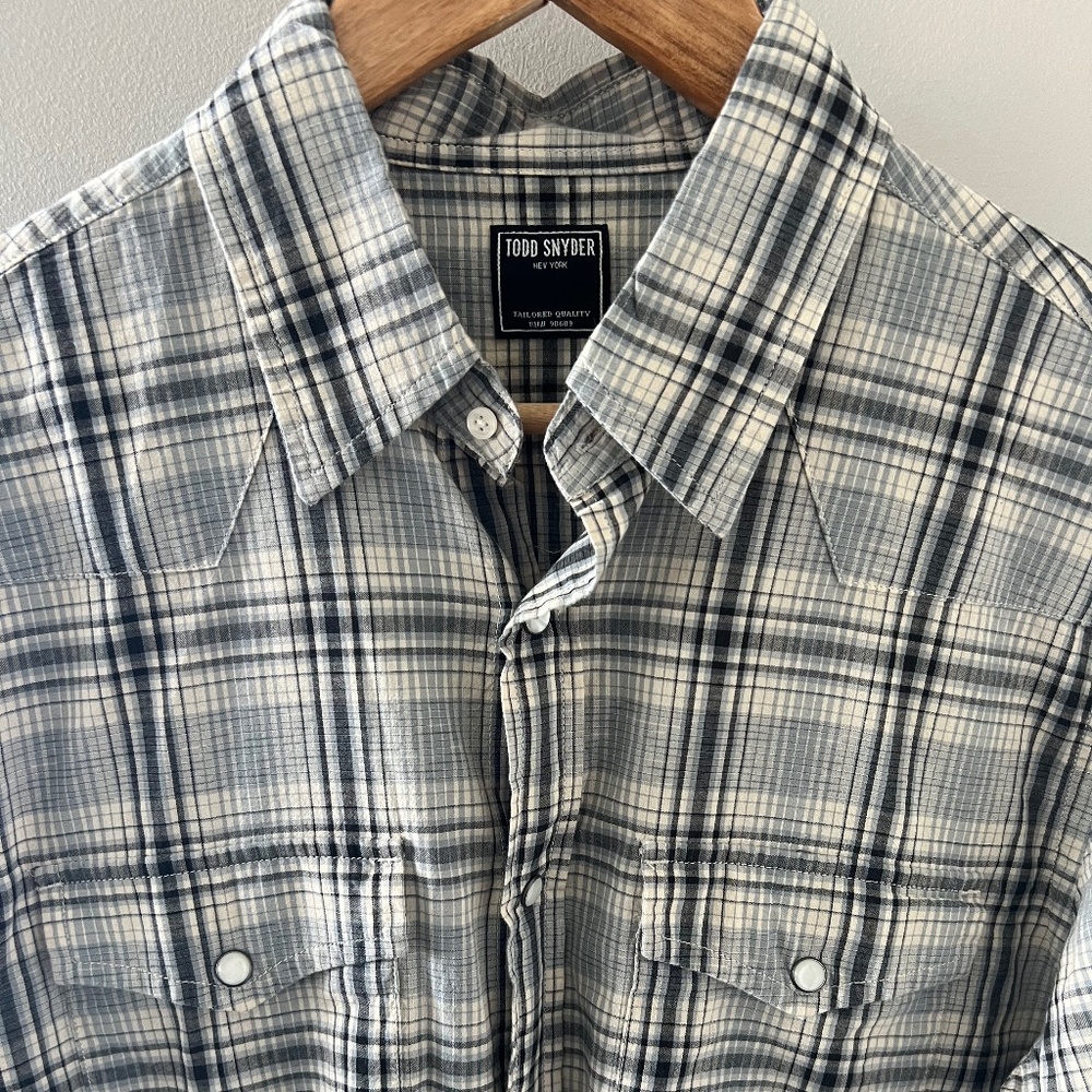 Todd Snyder Plaid Western Shirt in Light Grey Heather - Mens size M